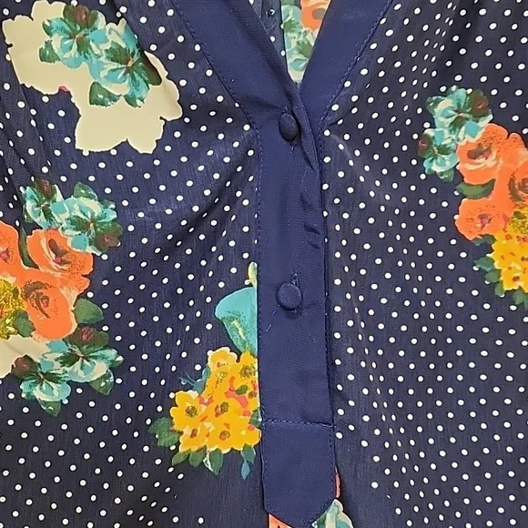 Modcloth Navy Blue Floral V Neck Tunic Sleeveless Cottagecore Top size Medium - Picture 8 of 14